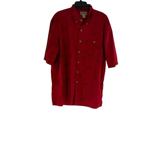 Duluth Trading Co Shirt Men 2XL Beaver Print Short Sleeve Chest Pocket Button Up - Picture 4 of 8